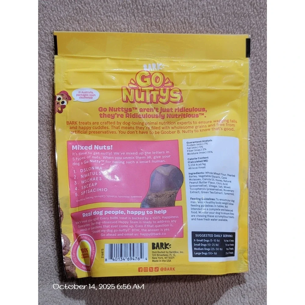New Sealed Barbox Go Nuttys Soft Baked‎ Dog Treats